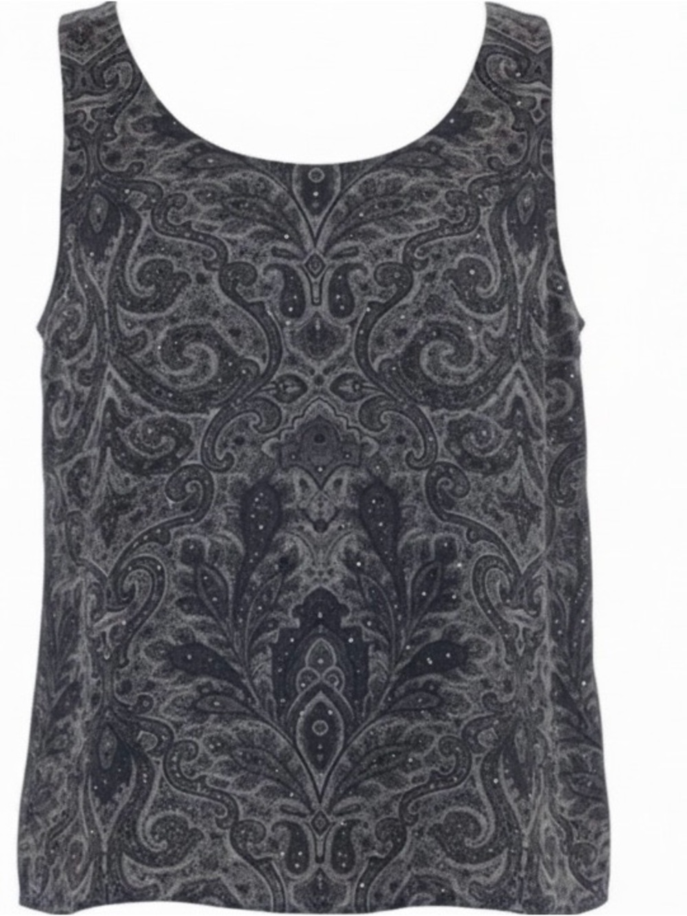 Quiet Luxury 100% Silk Grey Paisley Sleeveless Shell Blouse Size 6 - Picture 2 of 7